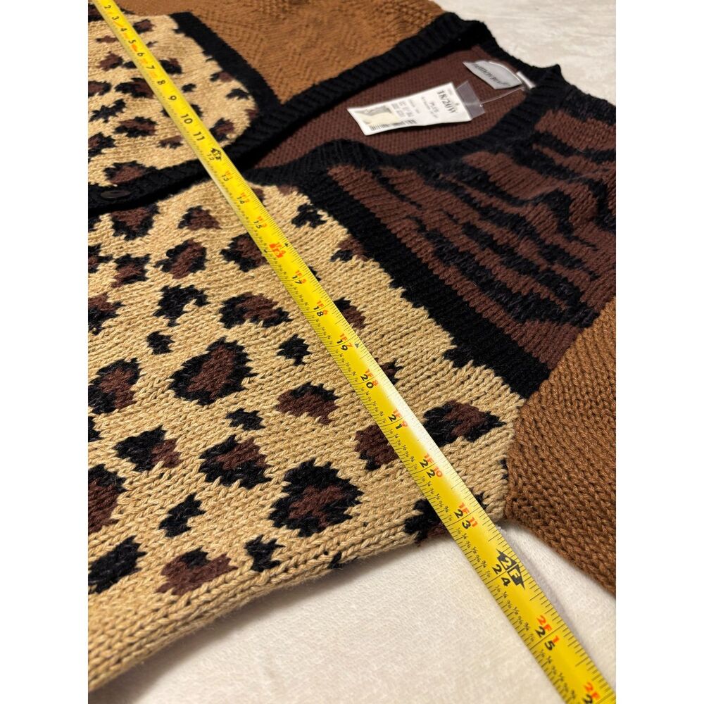 Vintage NWT Y2K Leopard Patchwork Cardigan Sweater 18/20 Plus Animal Print 90s - Picture 8 of 8